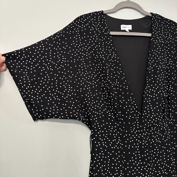 Revolve Shaycation Lisa Jumpsuit M Black White Polka Dot Wide Leg Packable Retro - Picture 3 of 10